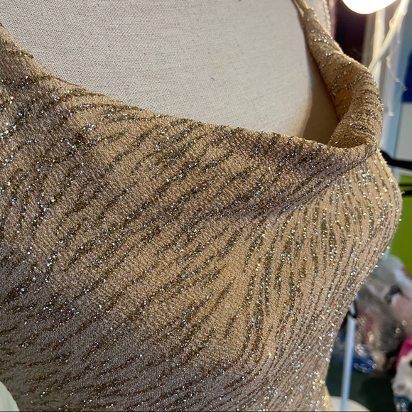 Vintage Gold Sparkle Glitter Open Back Fish Tail Sexy Party Halter Dress - Picture 10 of 17